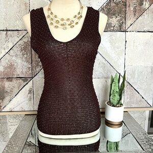 Sophie Chang Studio Women's Brown Sleeveless Mesh Knit Beaded Blouse Size Large